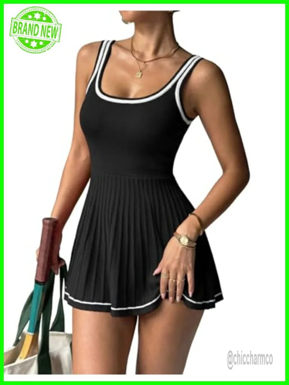 Womens Knit Athletic Tennis Dress Mini Pleated Golf Active Sleeveless